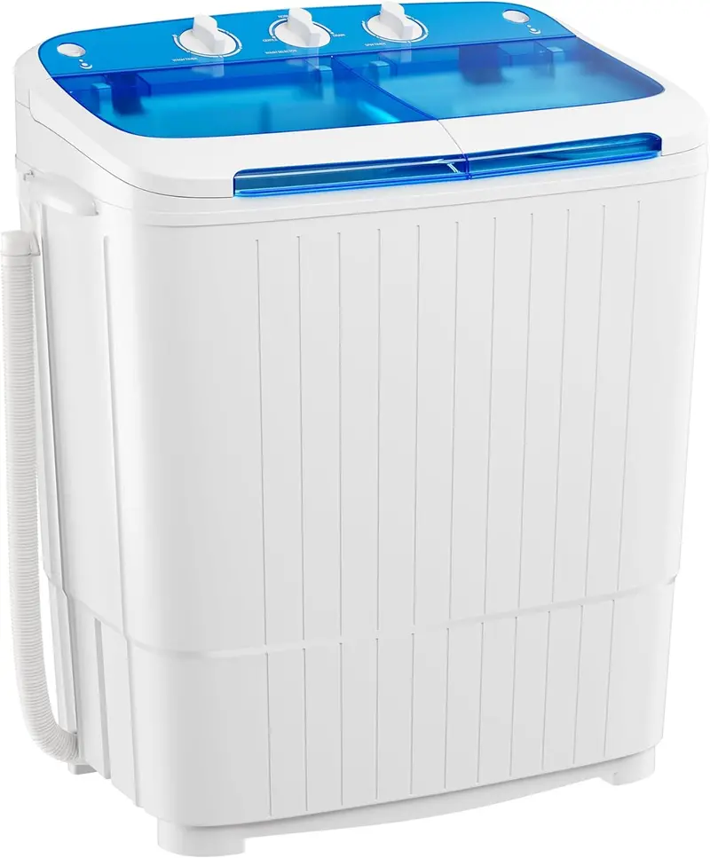 INTERGREAT 16-Lb Twin-Tub Portable Washer – Semi-Automatic Laundry Machine with Extended Hose & Drain Pump, Blue Design for Dorms & Apartments