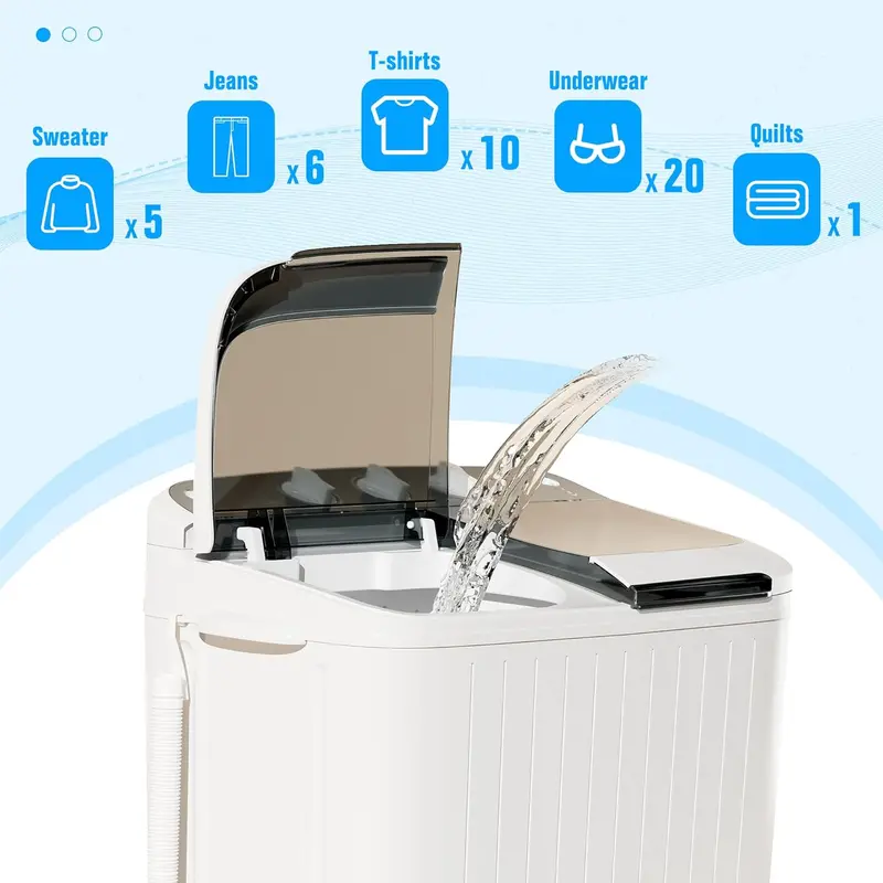 INTERGREAT 16-Lb Twin-Tub Portable Washer – Semi-Automatic Laundry Machine with Extended Hose & Drain Pump, Blue Design for Dorms & Apartments