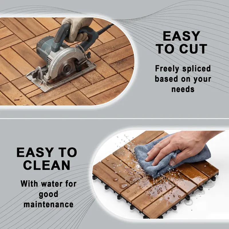 Interlocking Acacia Wood Deck Tiles – 12 in x 12 in Checkered Pattern for Patios & Outdoor Floors