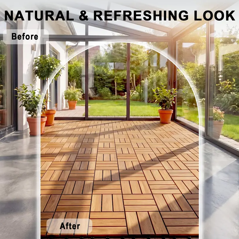 Interlocking Acacia Wood Deck Tiles – 12 in x 12 in Checkered Pattern for Patios & Outdoor Floors