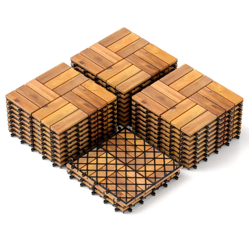 Interlocking Acacia Wood Decking Tiles — 27-Pack, 12"×12" per Tile