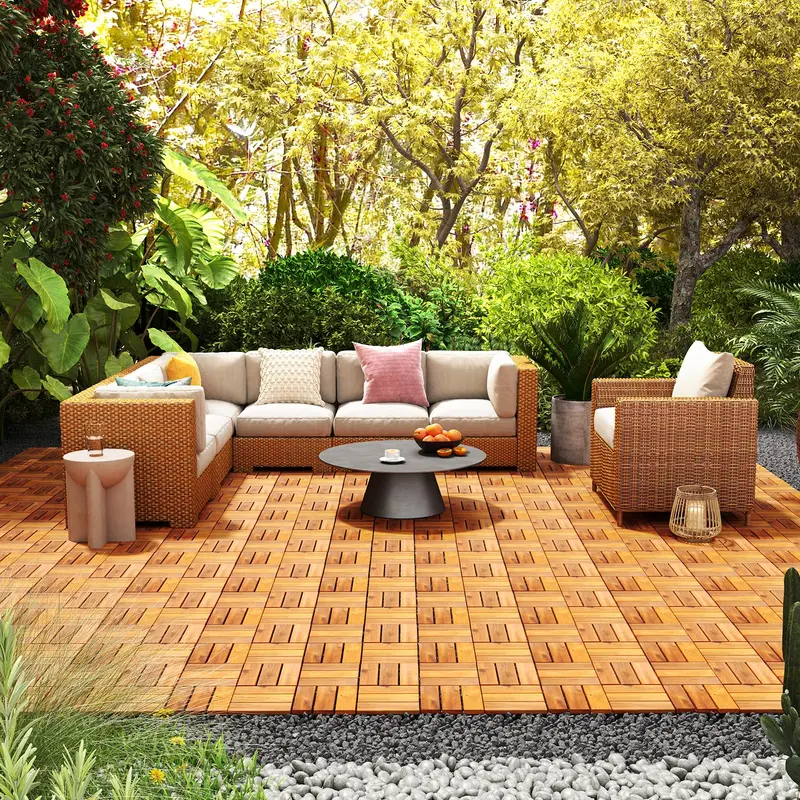 Interlocking Acacia Wood Decking Tiles — 27-Pack, 12"×12" per Tile 2