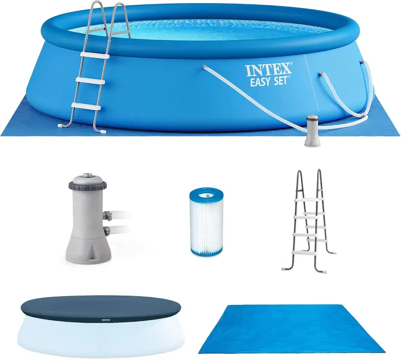 Intex Easy Set 15-Foot Inflatable Pool – Includes 1000 GPH Filter Pump, Ladder, Cover & Ground Cloth