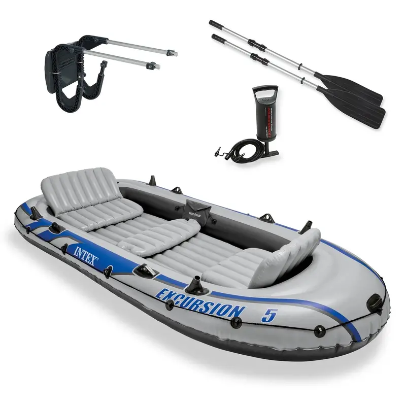 Intex Excursion 5-Person Inflatable Fishing Boat with Motor Mount and Repair Kit