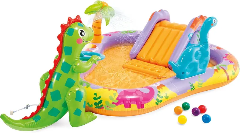 Intex Jungle Adventure Inflatable Splash Pool – 96" x 78" x 28" Kids Water Slide & Spray Play Center for Backyards