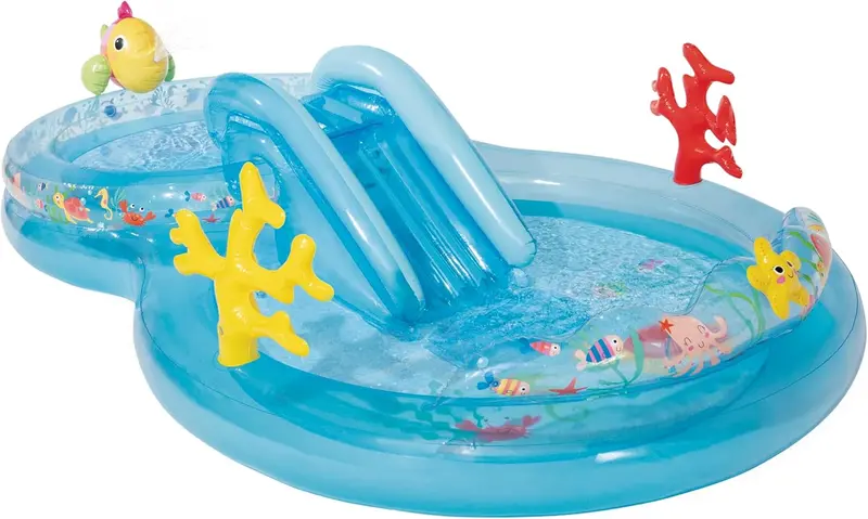 Intex Jungle Adventure Inflatable Splash Pool – 96" x 78" x 28" Kids Water Slide & Spray Play Center for Backyards