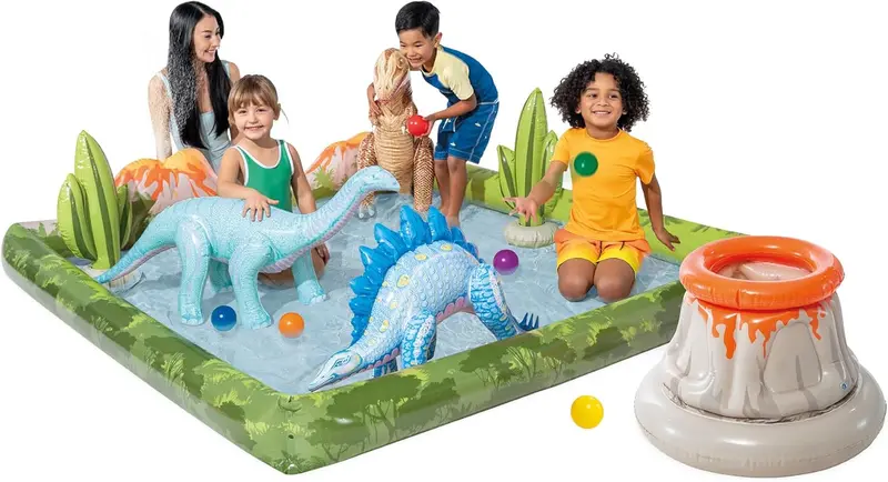 Intex Jungle Adventure Inflatable Splash Pool – 96" x 78" x 28" Kids Water Slide & Spray Play Center for Backyards