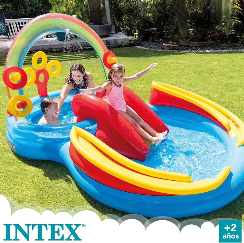 Intex Jungle Adventure Inflatable Splash Pool – 96" x 78" x 28" Kids Water Slide & Spray Play Center for Backyards