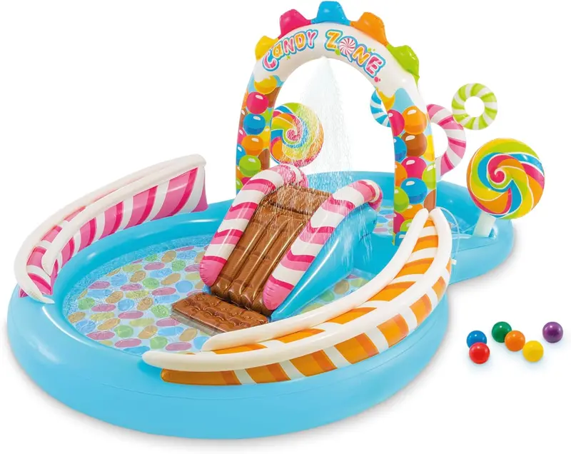 Intex Jungle Adventure Inflatable Splash Pool – 96" x 78" x 28" Kids Water Slide & Spray Play Center for Backyards