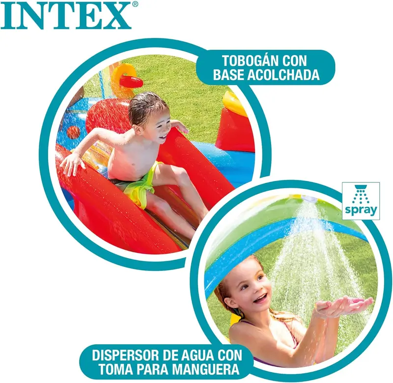 Intex Jungle Adventure Inflatable Splash Pool – 96" x 78" x 28" Kids Water Slide & Spray Play Center for Backyards
