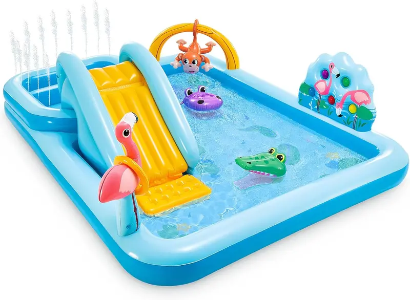 Intex Jungle Adventure Inflatable Splash Pool – 96" x 78" x 28" Kids Water Slide & Spray Play Center for Backyards