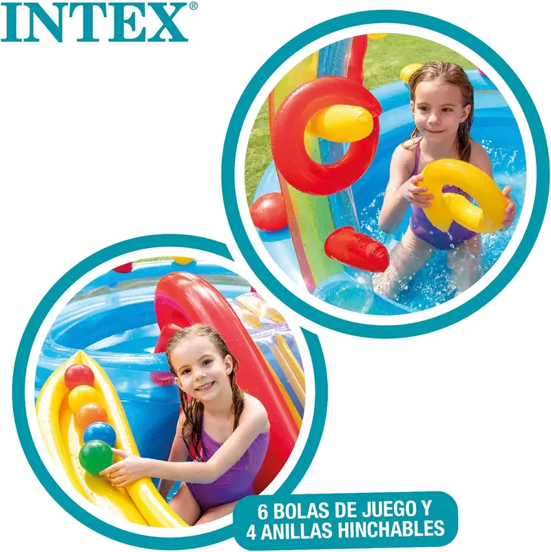 Intex Jungle Adventure Inflatable Splash Pool – 96" x 78" x 28" Kids Water Slide & Spray Play Center for Backyards