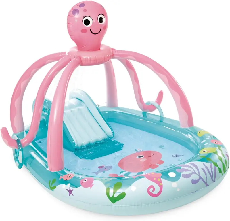 Intex Jungle Adventure Inflatable Splash Pool – 96" x 78" x 28" Kids Water Slide & Spray Play Center for Backyards
