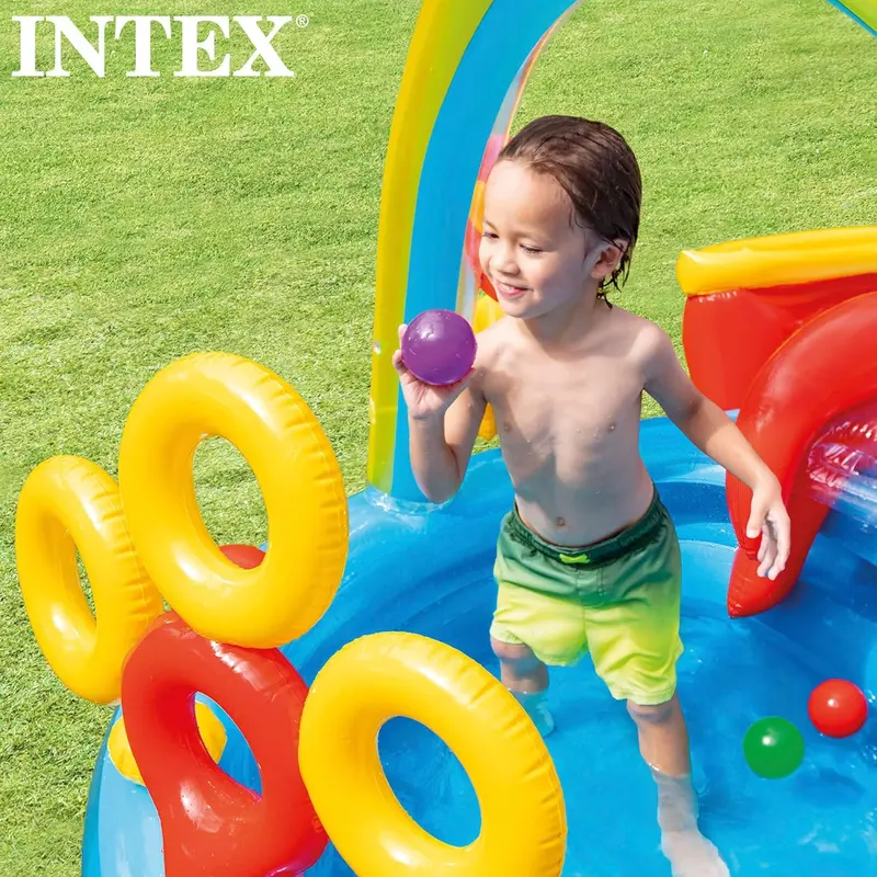 Intex Jungle Adventure Inflatable Splash Pool – 96" x 78" x 28" Kids Water Slide & Spray Play Center for Backyards