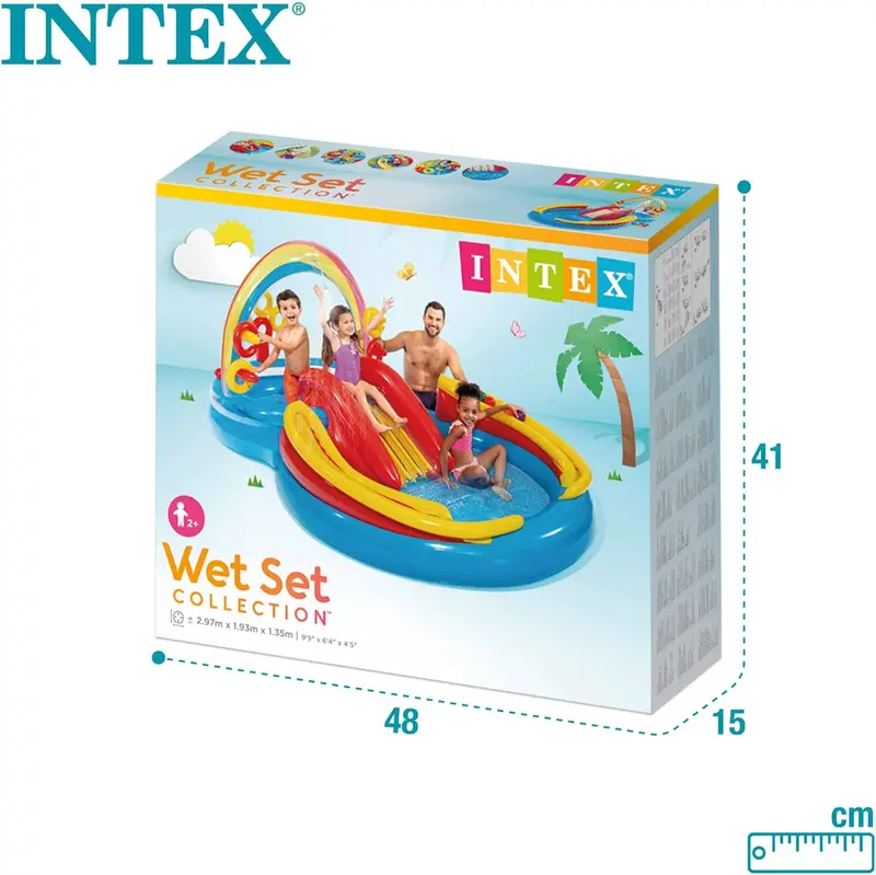 Intex Jungle Adventure Inflatable Splash Pool – 96" x 78" x 28" Kids Water Slide & Spray Play Center for Backyards