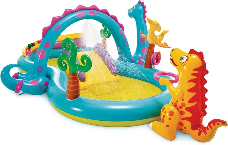 Intex Jungle Adventure Inflatable Splash Pool – 96" x 78" x 28" Kids Water Slide & Spray Play Center for Backyards