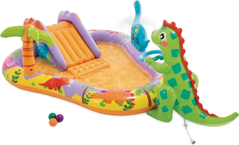 Intex Jungle Adventure Inflatable Splash Pool – 96" x 78" x 28" Kids Water Slide & Spray Play Center for Backyards