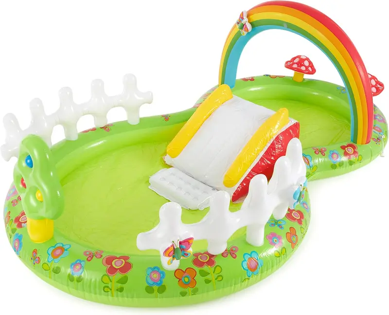 Intex Jungle Adventure Inflatable Splash Pool – 96" x 78" x 28" Kids Water Slide & Spray Play Center for Backyards