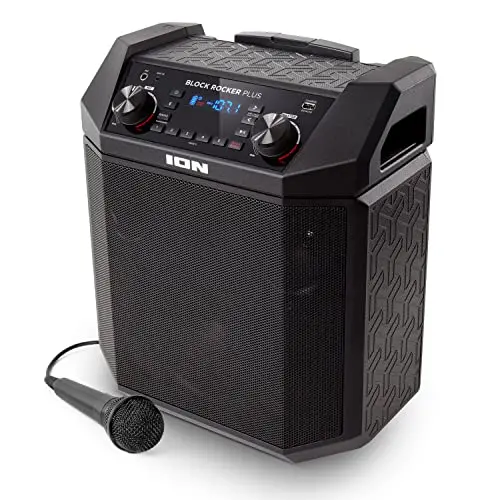 ION Audio Block Rocker Plus – 100W Bluetooth Speaker with Karaoke Mic, AM/FM Radio, Wheels & USB Charging