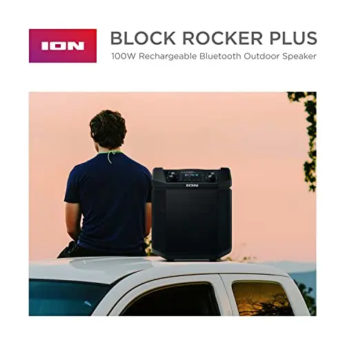 ION Audio Block Rocker Plus – 100W Portable Bluetooth Speaker with Karaoke Mic, AM/FM Radio, Wheels & USB Charging