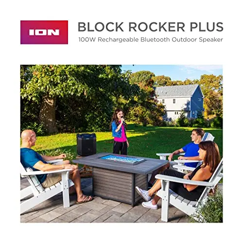 ION Audio Block Rocker Plus – 100W Portable Bluetooth Speaker with Karaoke Mic, AM/FM Radio, Wheels & USB Charging