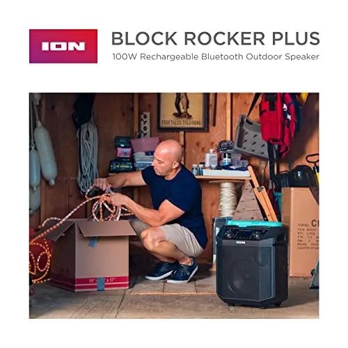ION Audio Block Rocker Plus – 100W Portable Bluetooth Speaker with Karaoke Mic, AM/FM Radio, Wheels & USB Charging