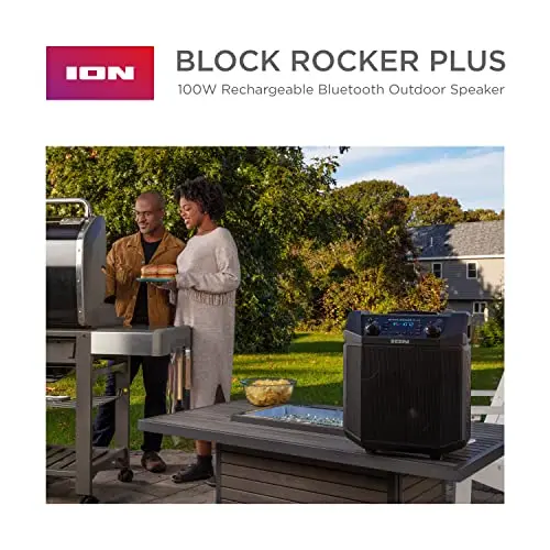ION Audio Block Rocker Plus – 100W Portable Bluetooth Speaker with Karaoke Mic, AM/FM Radio, Wheels & USB Charging