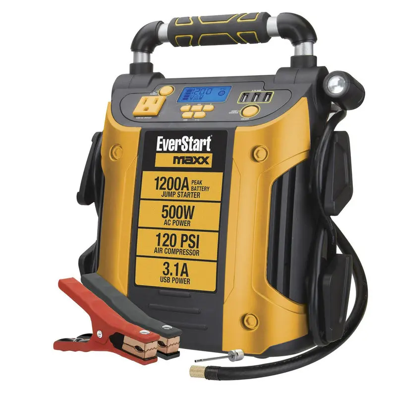 J5CPDE All-in-One Jump Starter & Power Station – 1200A Peak, 500W Pure Sine Wave Inverter, 120 PSI Air Compressor