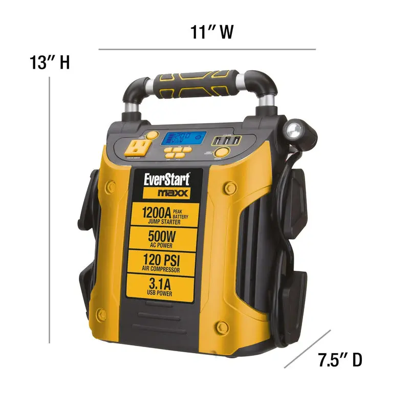 J5CPDE All-in-One Jump Starter & Power Station – 1200A Peak, 500W Pure Sine Wave Inverter, 120 PSI Air Compressor