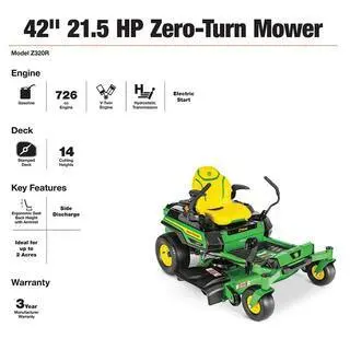 John Deere Z320R Zero-Turn Mower – 42" Accel Deep Deck, 21.5 HP V-Twin Engine, Precision Maneuverability