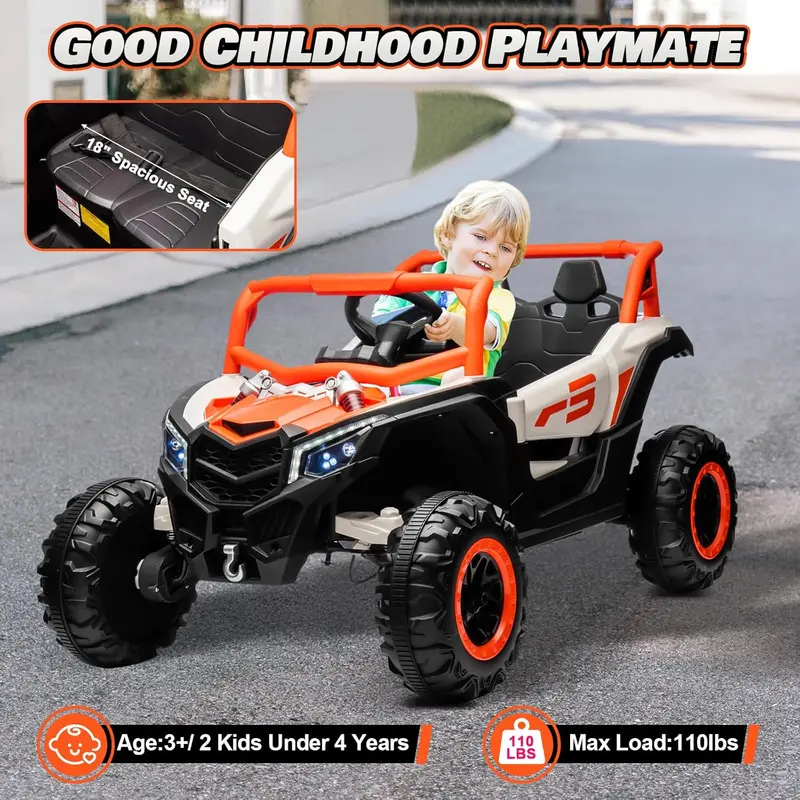 JOYRACER 4WD Remote Control Kids Car – Bluetooth-Enabled with MP3, Headlights, and Shock Absorption