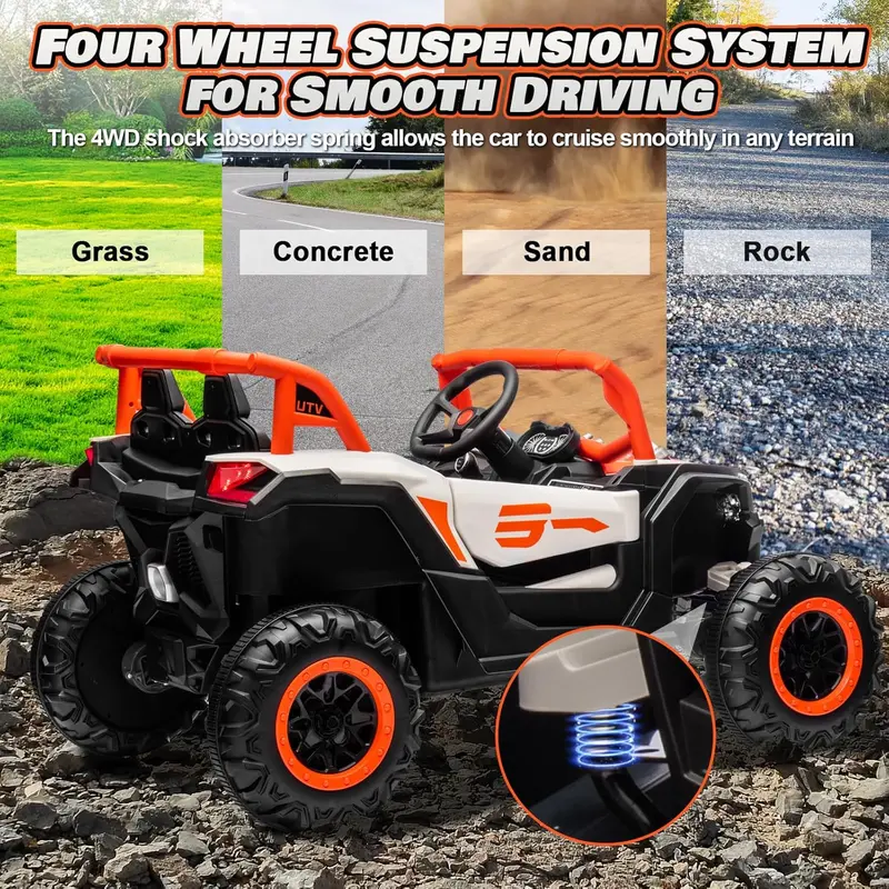 JOYRACER 4WD Remote Control Kids Car – Bluetooth-Enabled with MP3, Headlights, and Shock Absorption