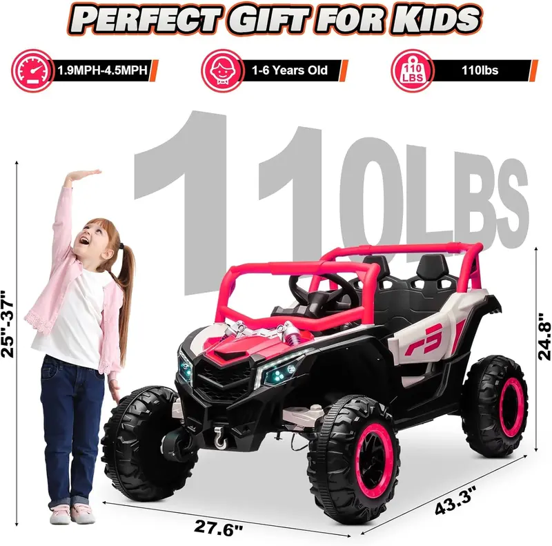 JOYRACER 4WD Remote Control Kids Car – Bluetooth-Enabled with MP3, Headlights, and Shock Absorption
