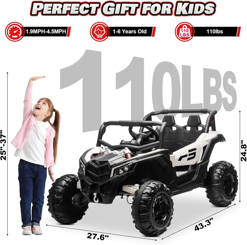 JOYRACER 4WD Remote Control Kids Car – Bluetooth-Enabled with MP3, Headlights, and Shock Absorption