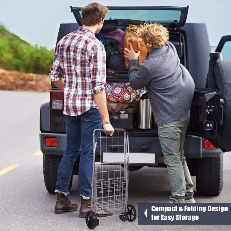 Jumbo Capacity Folding Shopping Cart – Multi-Use Carrier for Groceries, Luggage & More