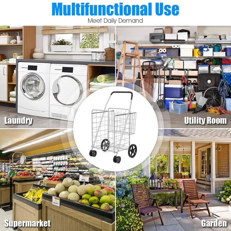 Jumbo Capacity Folding Shopping Cart – Multi-Use Carrier for Groceries, Luggage & More