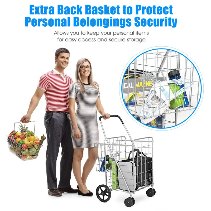 Jumbo Capacity Folding Shopping Cart – Multi-Use Carrier for Groceries, Luggage & More