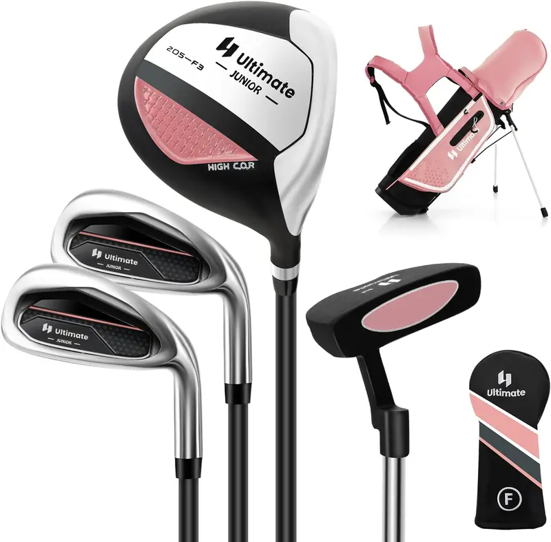 Junior Right-Handed Golf Club Set for Kids Including Stand Bag & Weatherproof Rain Hood