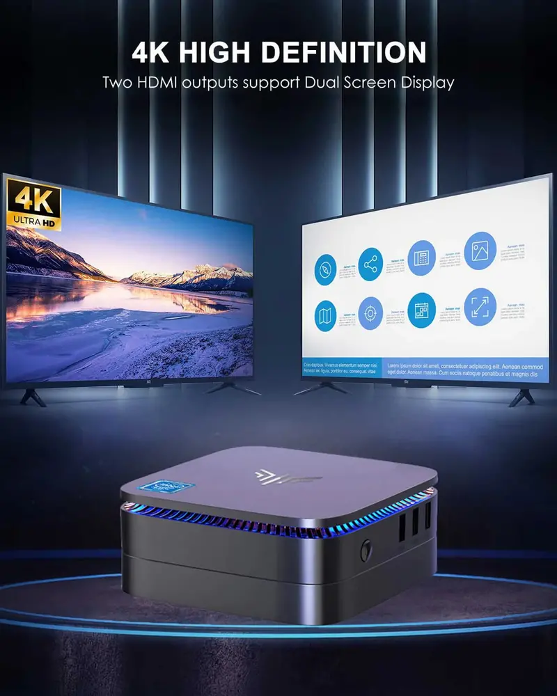 Kamrui AK1 Pro Mini PC – Intel Quad-Core, 12GB DDR4 RAM, 256GB SSD