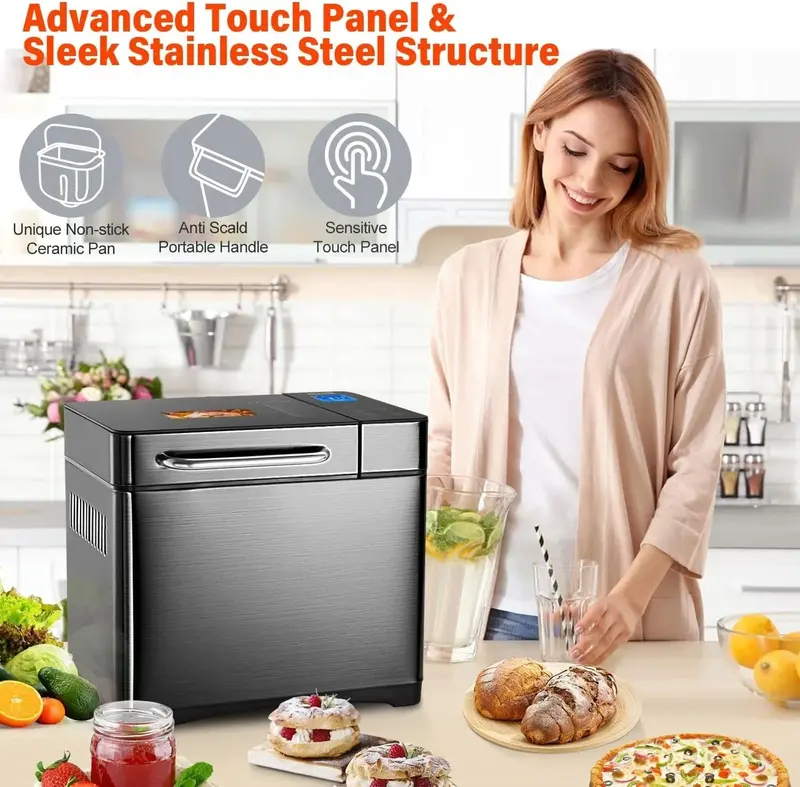 KBS 17-in-1 Stainless Steel Bread Maker – Dual Heating Elements, Custom Baking Options