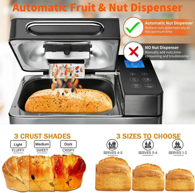 KBS 17-in-1 Stainless Steel Bread Maker – Dual Heating Elements, Custom Baking Options