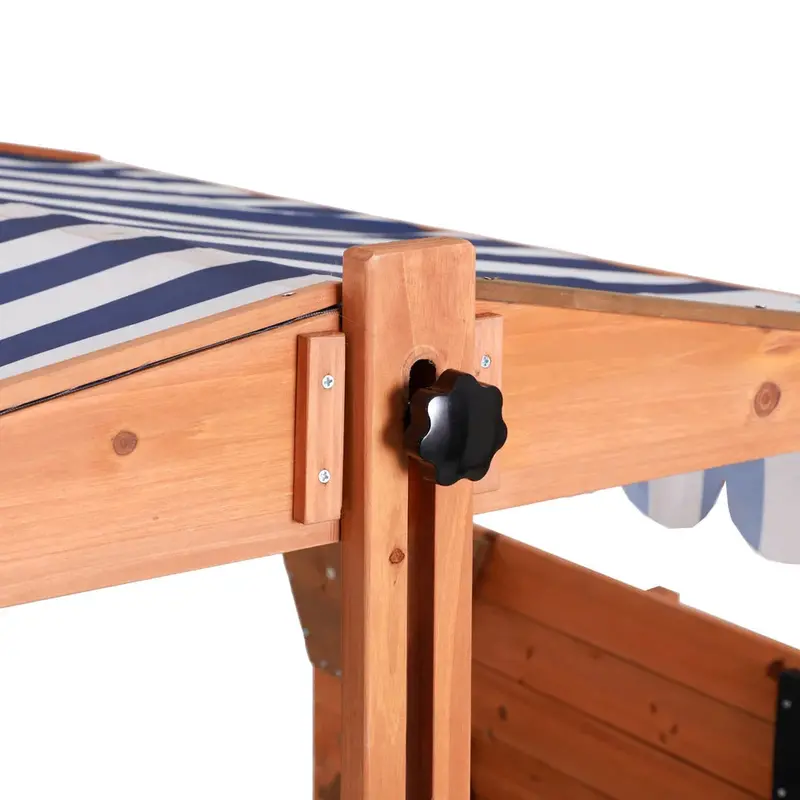 Keezi Adjustable Wooden Sandpit with Canopy Cover & Play Accessories for Kids