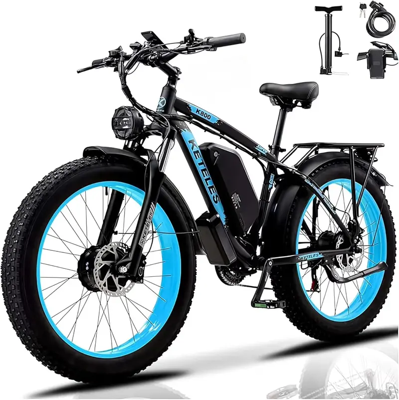 KETELES 4000W Dual-Motor Fat-Tire Electric Mountain Bike – 26" Wheels, 48V 23Ah Removable Battery, UL 2849 Certified