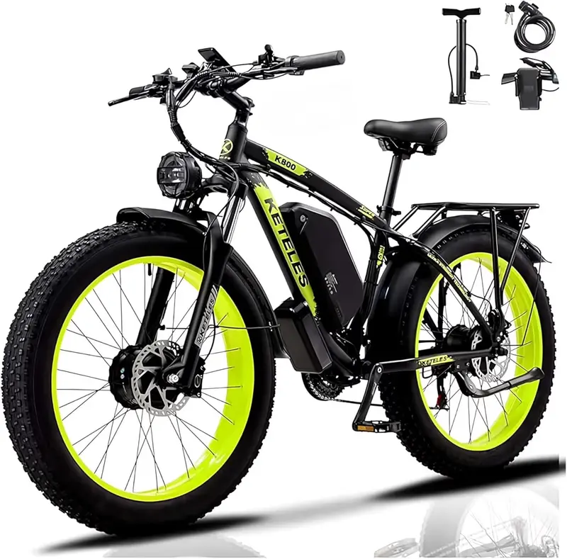 KETELES 4000W Dual-Motor Fat-Tire Electric Mountain Bike – 26" Wheels, 48V 23Ah Removable Battery, UL 2849 Certified