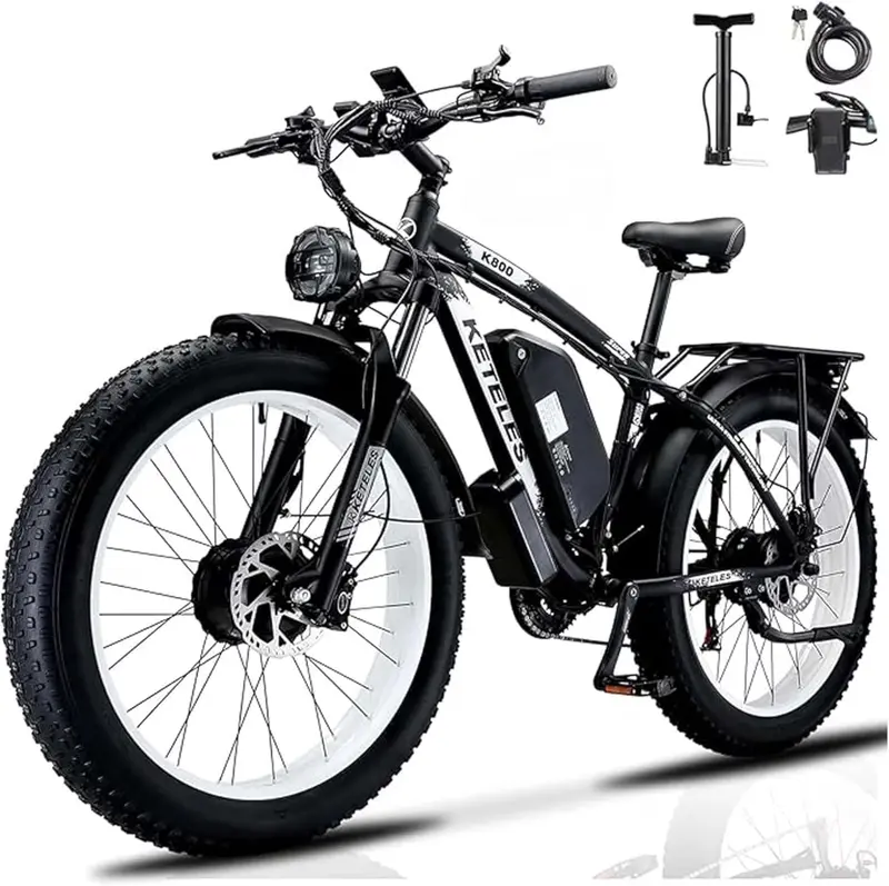 KETELES 4000W Dual-Motor Fat-Tire Electric Mountain Bike – 26" Wheels, 48V 23Ah Removable Battery, UL 2849 Certified