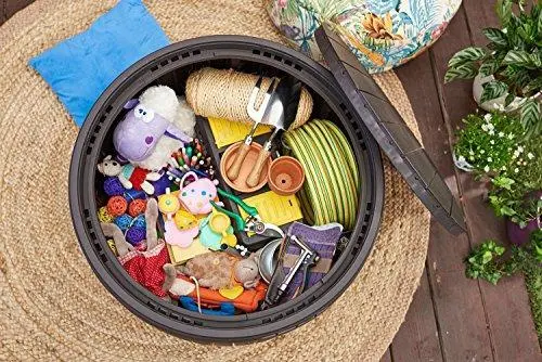 Keter Circa 37-Gallon Round Deck Box – Weather-Resistant Patio Storage Table in Brown Finish