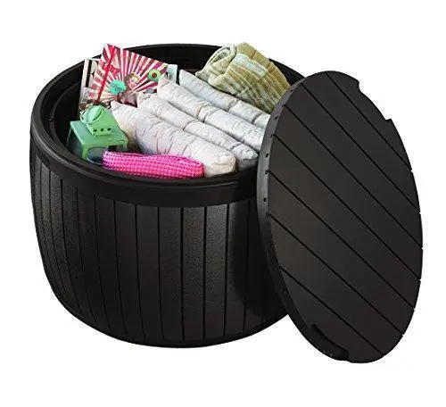 Keter Circa 37-Gallon Round Deck Box – Weather-Resistant Patio Storage Table in Brown Finish