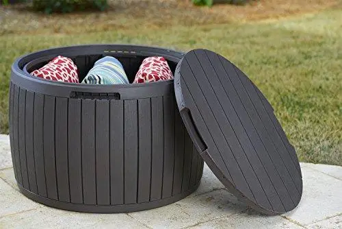 Keter Circa 37-Gallon Round Deck Box – Weather-Resistant Patio Storage Table in Brown Finish
