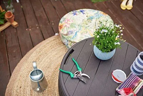 Keter Circa 37-Gallon Round Deck Box – Weather-Resistant Patio Storage Table in Brown Finish