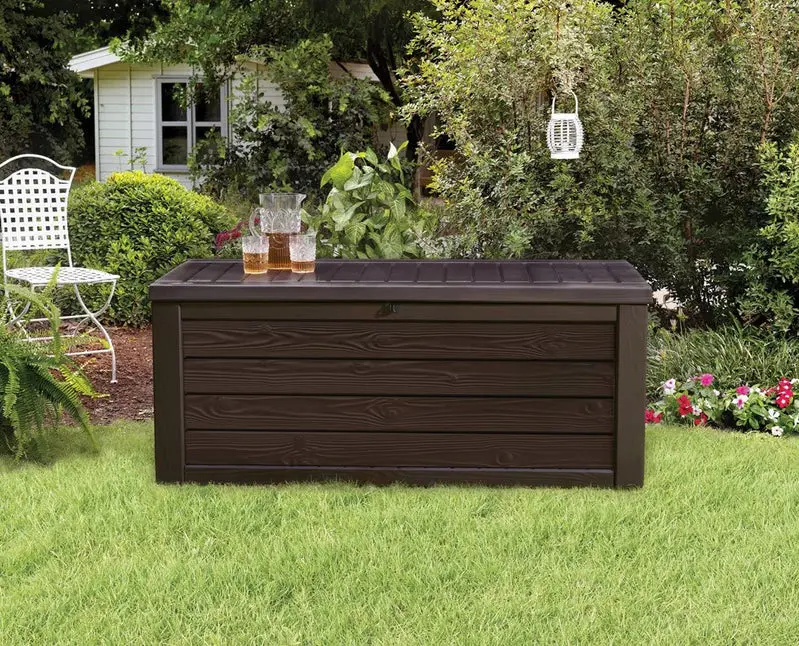 Keter Westwood 150-Gallon Large Deck Box – Heavy-Duty Resin Outdoor Storage for Furniture, Cushions, Tools, and Pool Gear